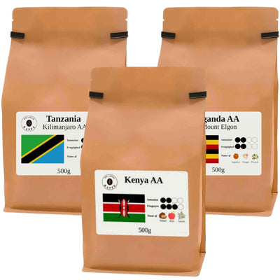 Smagspakke Afrika – Hele bønner, 3 x 500 gram