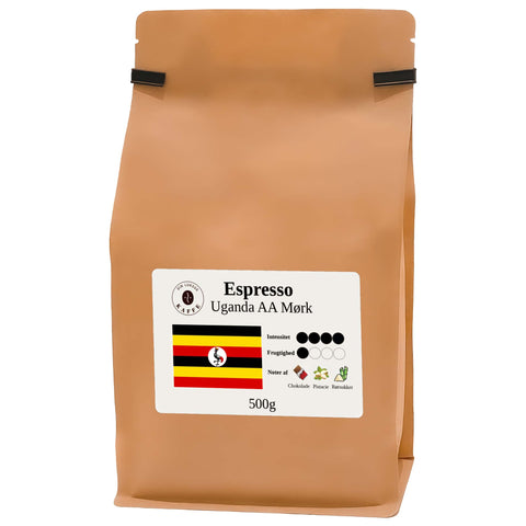 Espresso Uganda AA mørk hele bønner 500g